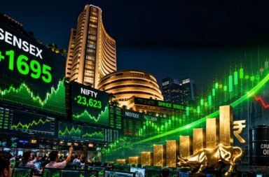 BSE Sensex surges 1,695 points, while NIFTY 50 gains 461 points, reflecting strong momentum in the stock market. 📈💹🚀🇮🇳