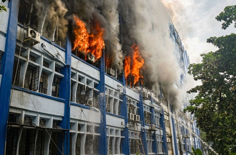 Massive fire breaks out in a government building; around 4,000 EVMs used in West Bengal elections are destroyed in the blaze.