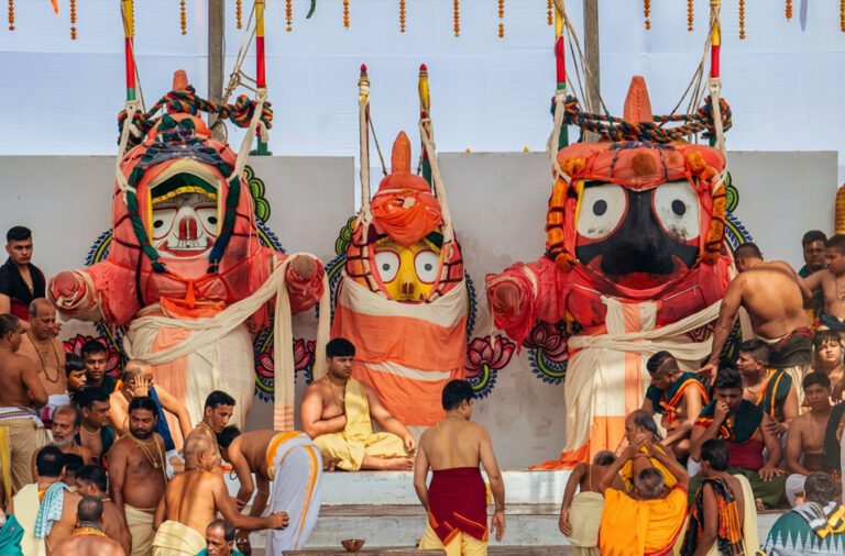 Following the sacred Snana Purnima rituals, the Holy Trinity has been taken to the Anasara Pindi, as Lord Jagannath is believed to develop a ceremonial fever after the divine bath and remains away from public darshan during the Anasara period.