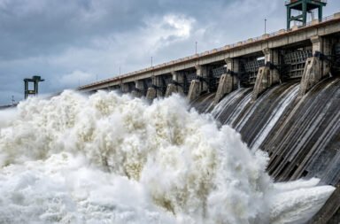 **Heavy rainfall in the upper catchment raises Hirakud’s water level; floodwater being discharged through 10 gates.**