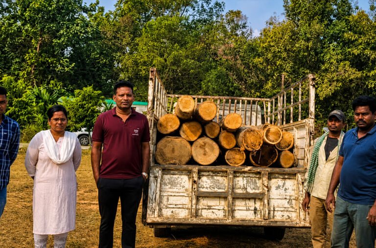 **Valuable Sissoo timber seized from a pickup van.**