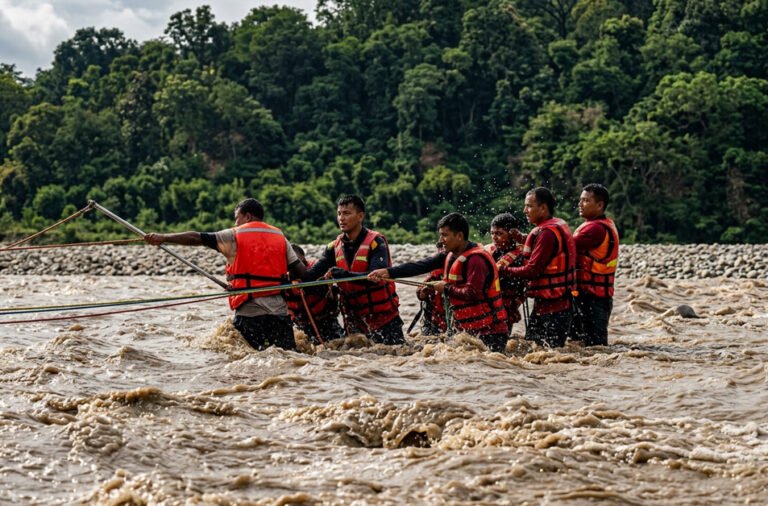 Two women were stranded in a swollen river and were safely rescued by the Fire and Emergency Services after a swift rescue operation.