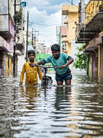 Heavy rainfall has led to nearly two feet of waterlogging in front of a school, causing inconvenience to students, parents, and staff and raising concerns about drainage infrastructure in the area.