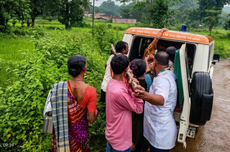 No road, ambulance unable to reach; pregnant woman carried 3 km on a cot.