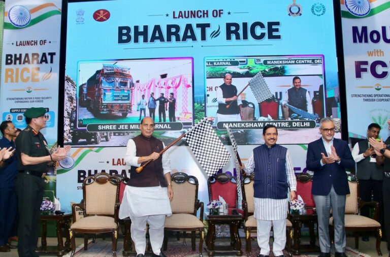 Rajnath Singh launches ‘Bharat Rice’ for the armed forces. Make the headline more news-like